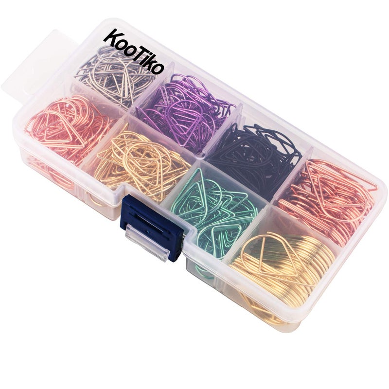 KOOTIKO Multicolor Cute Paper Clips Assorted Sizes Smooth Stainless Steel Drop-Shaped Paperclips Large and Small for Office Supplies Wedding Women Girls Kids Students, 300 Pack - Image 1